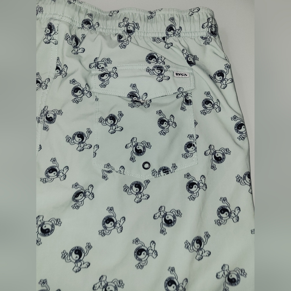 RVCA Men's Swim Shorts - Light Gray with Black Print - Picture 7 of 8